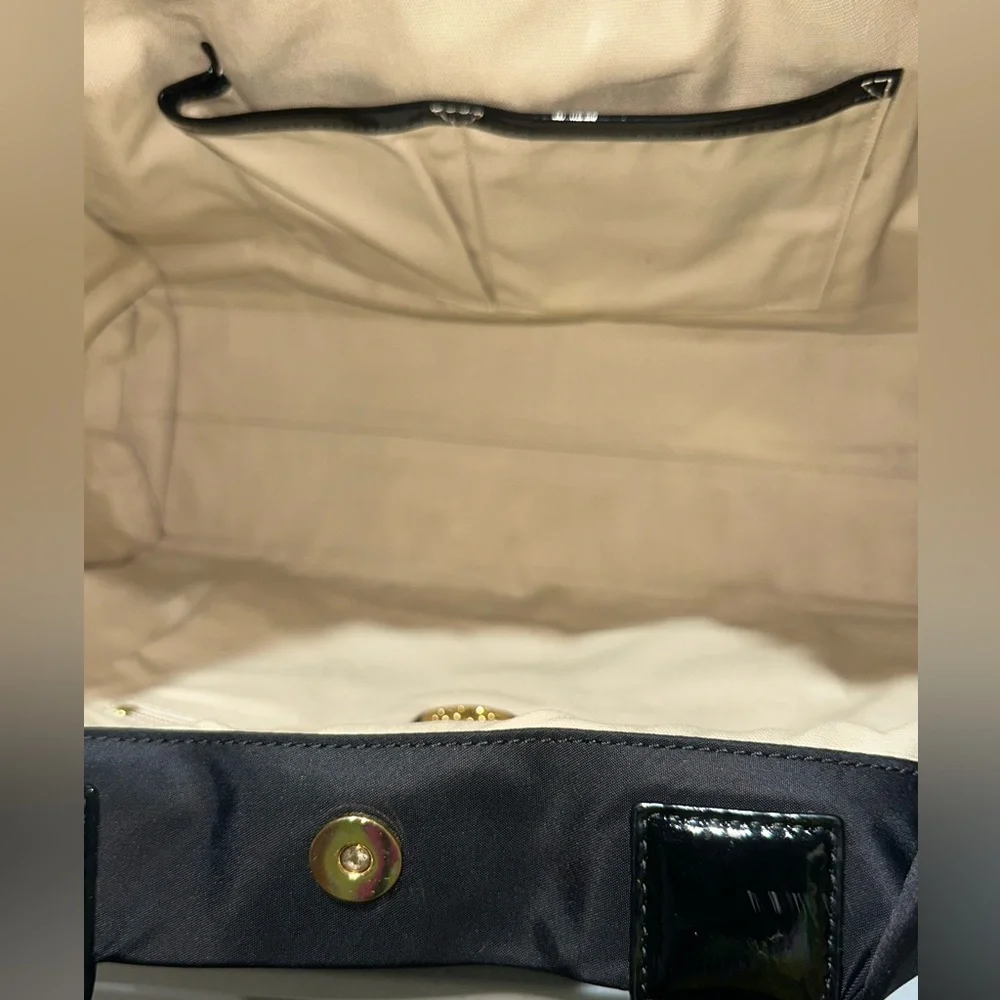 Tory Burch Tote Bag Handbag Nylon x Enamel Leather Black